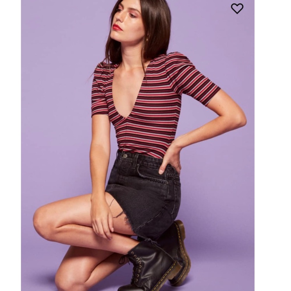 Reformation Ray Striped Ribbed V-neck Top